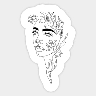 woman with tulips line art Sticker